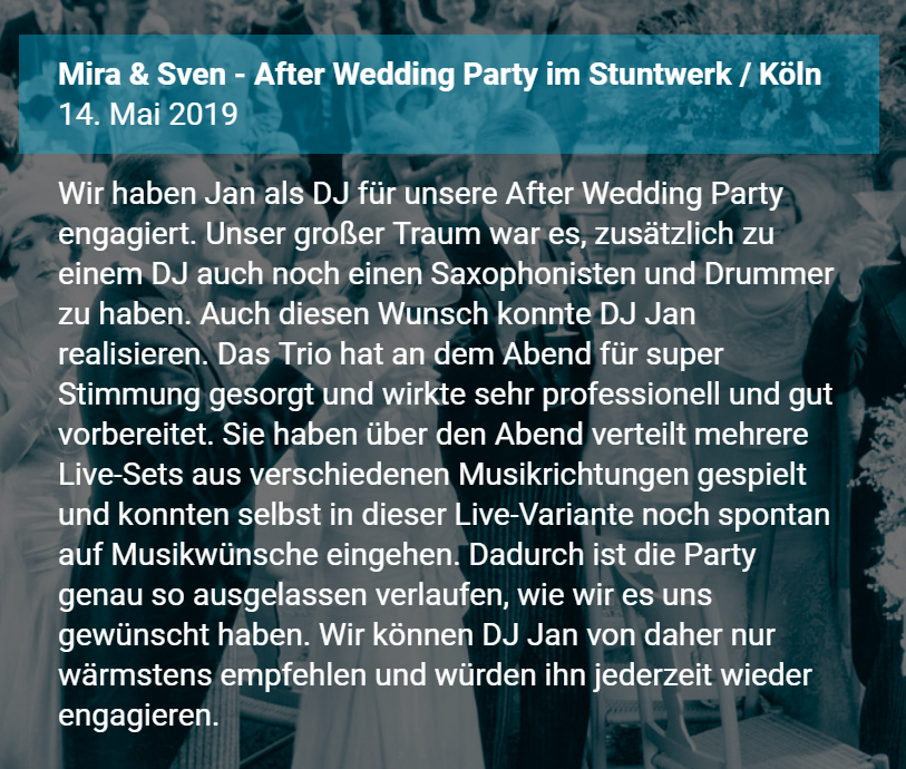 Kunden-Feedback DJ & Live-Act